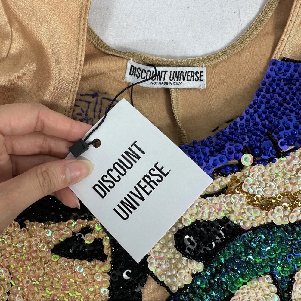 Discount Universe Sequin Nude Teal Blue Faces Bodysuit Size Small NEW With Tags - Picture 14 of 14